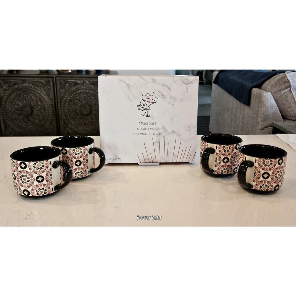 Chic & Tonic Set of 4 Mugs Artistic Print with Vintage Flair Set Of 4